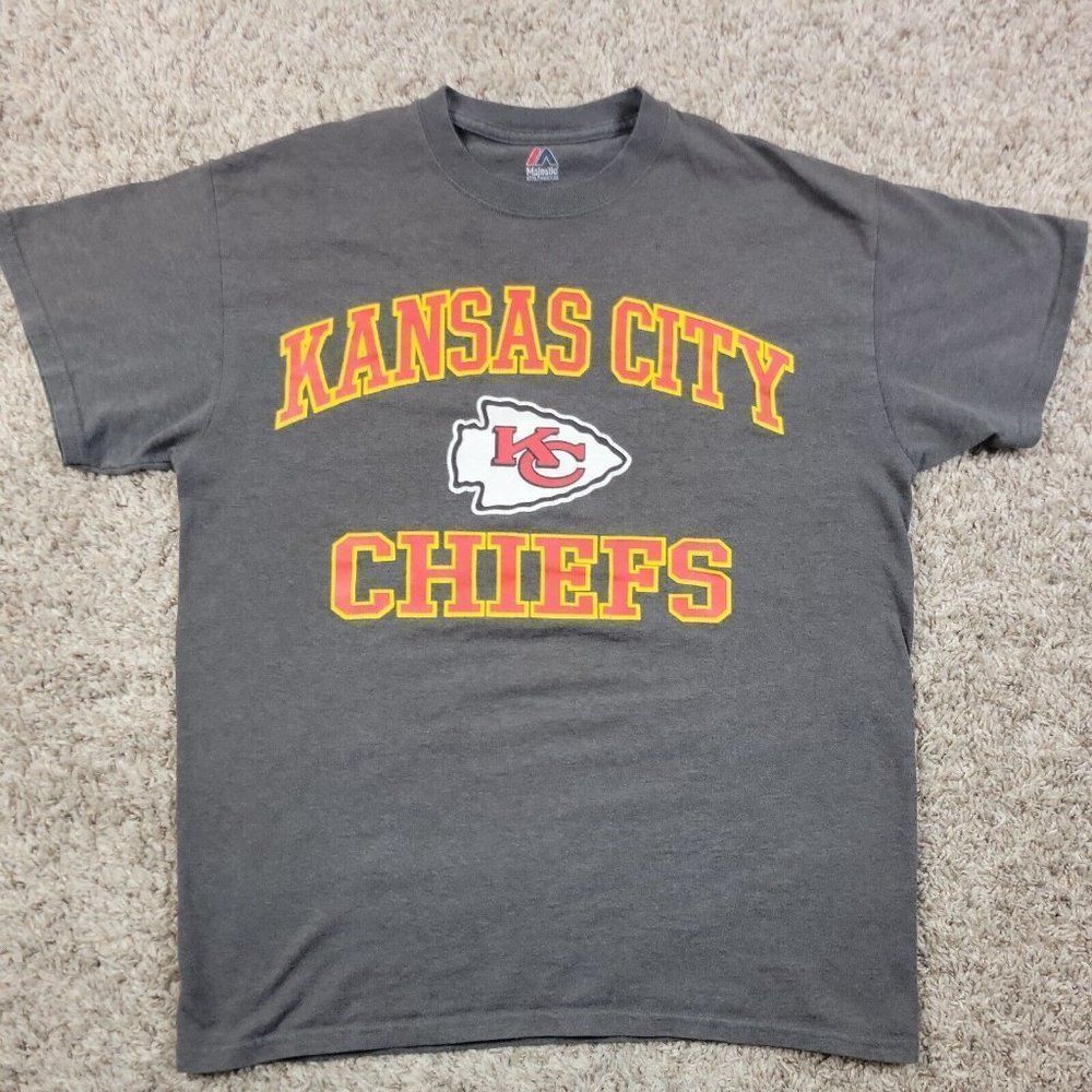 Kansas City Chiefs Majestic T Shirt Adult Medium Gray Short Sleeve